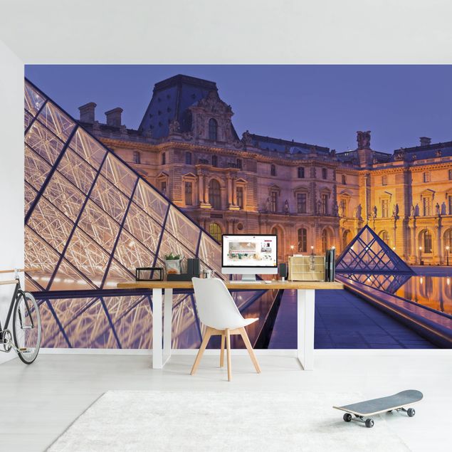 Wanddeko Schlafzimmer Louvre Paris bei Nacht