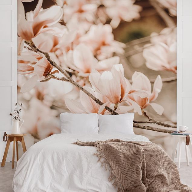 Wanddeko Schlafzimmer Magnolienzweige im Vintagestil