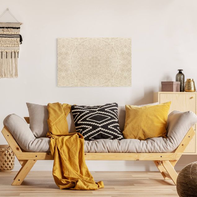 Wanddeko Schlafzimmer Mandala Aquarell Muster Ornament beige