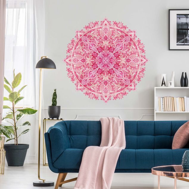 Wanddeko Schlafzimmer Mandala handgemalt aquarell pink
