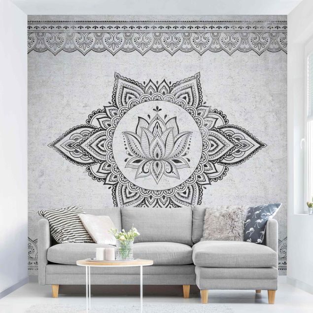Wanddeko Wohnzimmer Mandala Lotus Betonoptik