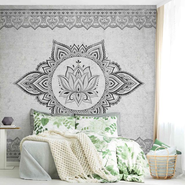 Wanddeko Schlafzimmer Mandala Lotus Betonoptik