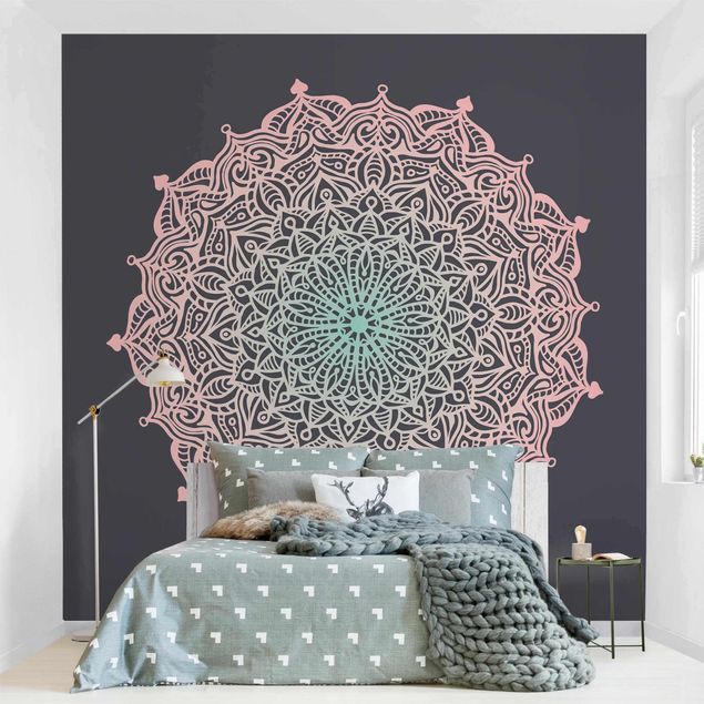 Wanddeko Schlafzimmer Mandala Ornament in Rose und Blau