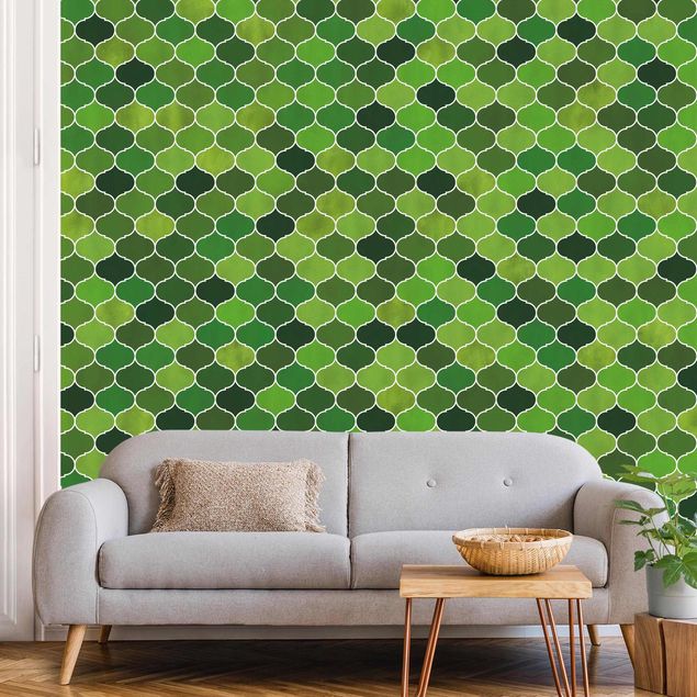 Wanddeko Schlafzimmer Marokkanisches Aquarell Muster Grün