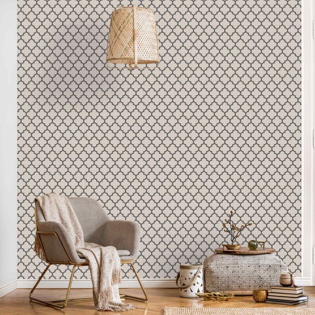 geometrische Tapete Marokkanisches Muster mit Ornamenten Grau