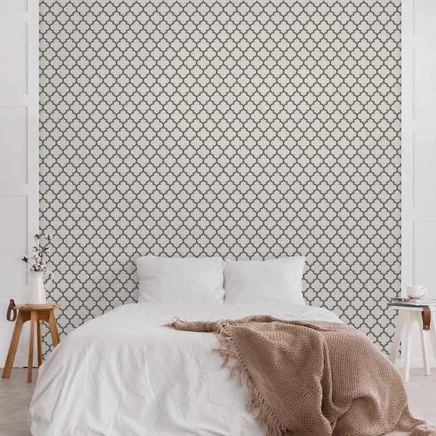 Wanddeko Wohnzimmer Marokkanisches Muster mit Ornamenten Grau