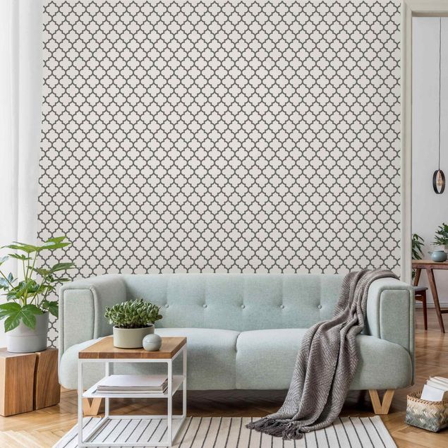 Wanddeko Schlafzimmer Marokkanisches Muster mit Ornamenten Grau