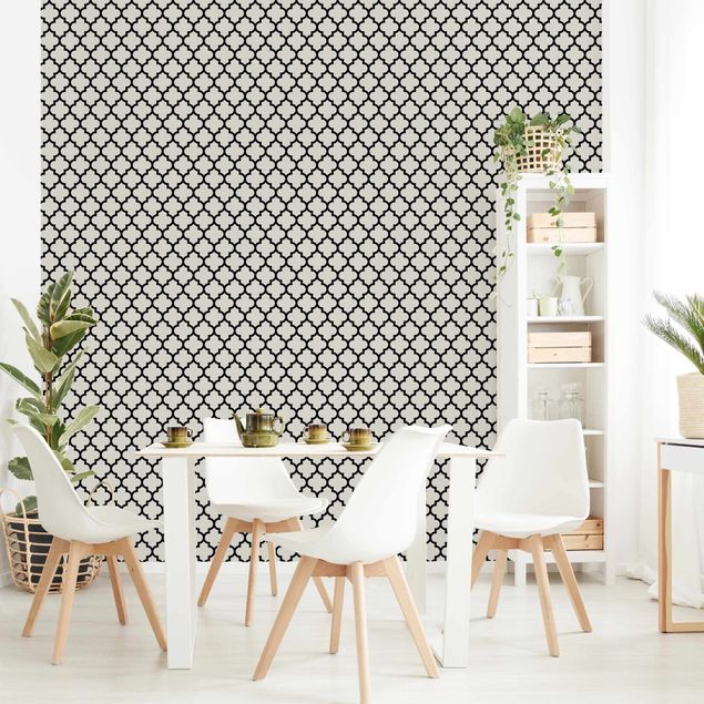 Wanddeko Wohnzimmer Marokkanisches Muster mit Ornamenten Schwarz