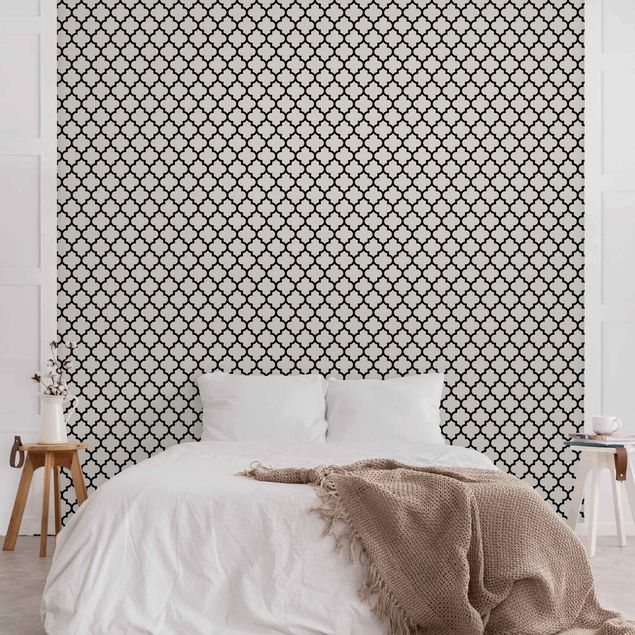 Wanddeko Schlafzimmer Marokkanisches Muster mit Ornamenten Schwarz