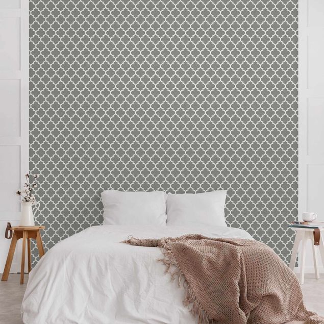 Wanddeko Wohnzimmer Marokkanisches Muster mit Ornamenten vor Grau