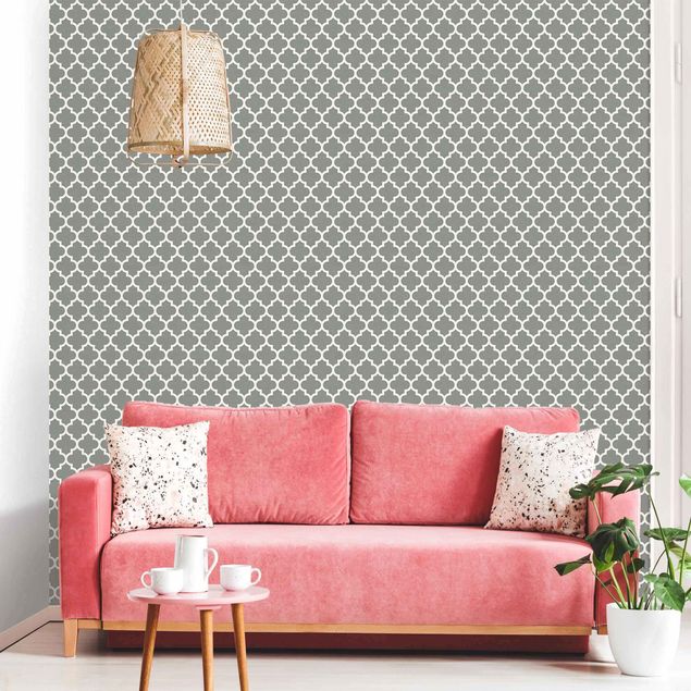 Wanddeko Schlafzimmer Marokkanisches Muster mit Ornamenten vor Grau