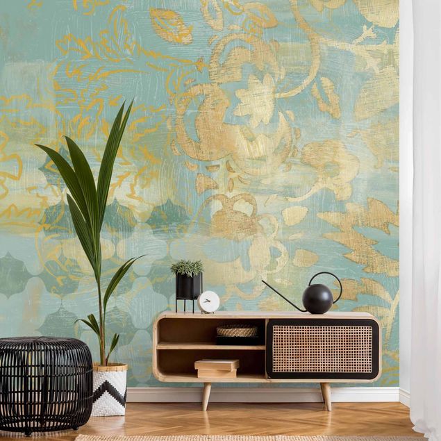 Wanddeko Wohnzimmer Marokkanische Collage in Gold und Türkis II