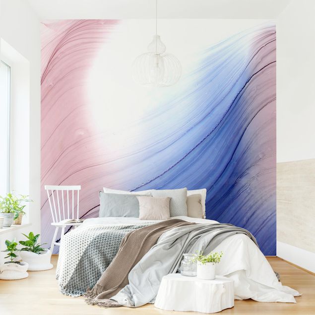 Wanddeko Schlafzimmer Melierter Farbtanz Blau mit Rosa