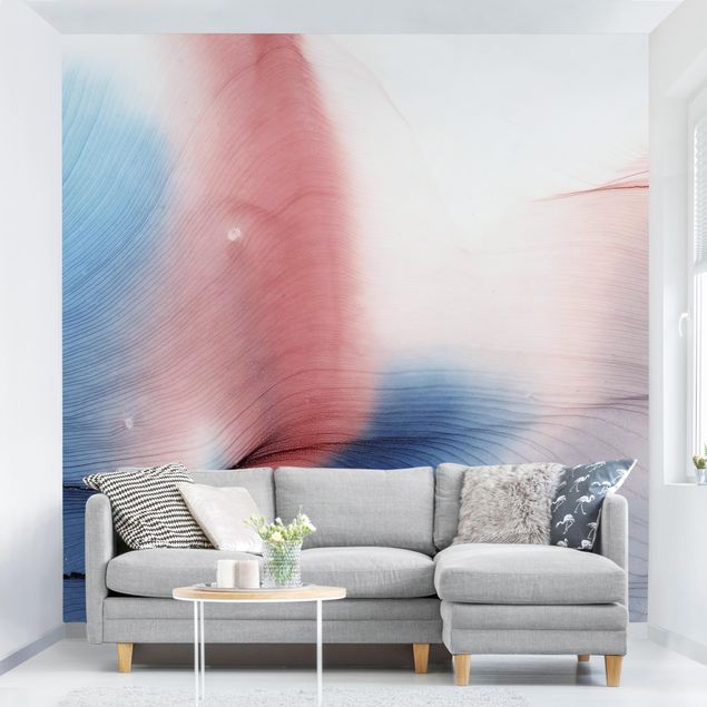 Wanddeko Wohnzimmer Melierter Farbtanz in Blau mit Rot