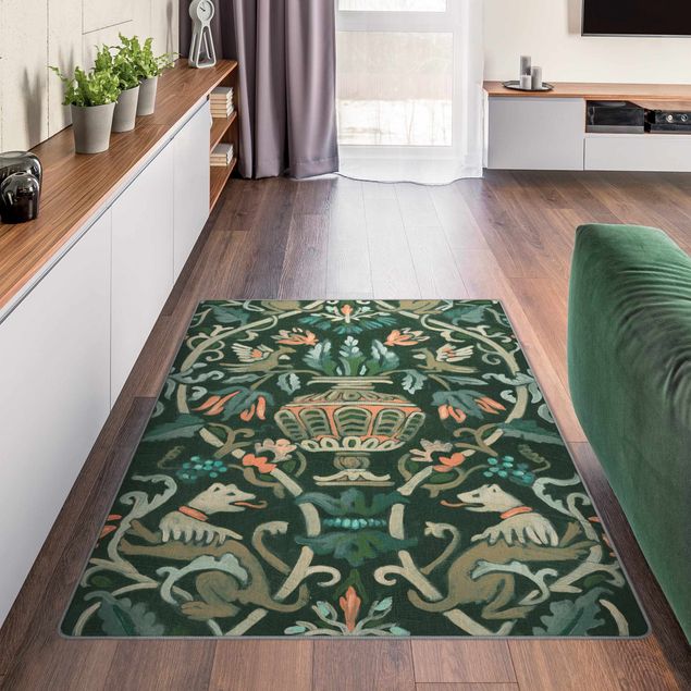 Wanddeko grün Mittelalterlicher Teppich I
