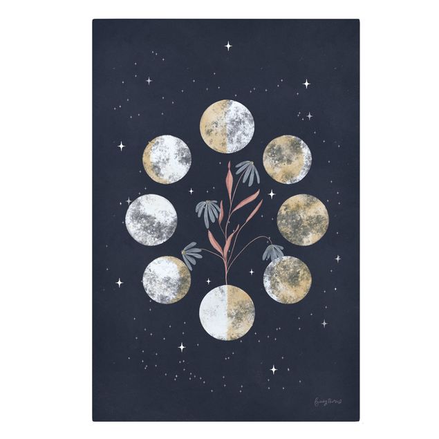 Wanddeko Sternenhimmel Mondphasen und Margeriten