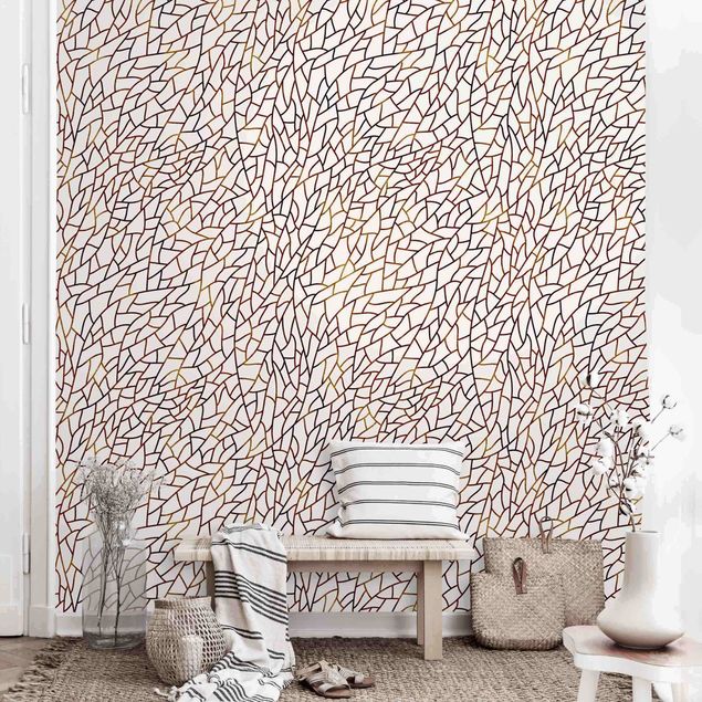 Wanddeko Wohnzimmer Mosaiklinien Muster Braun Gold
