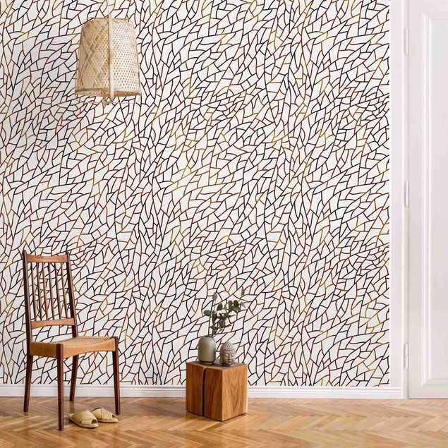 Wanddeko Schlafzimmer Mosaiklinien Muster Braun Gold