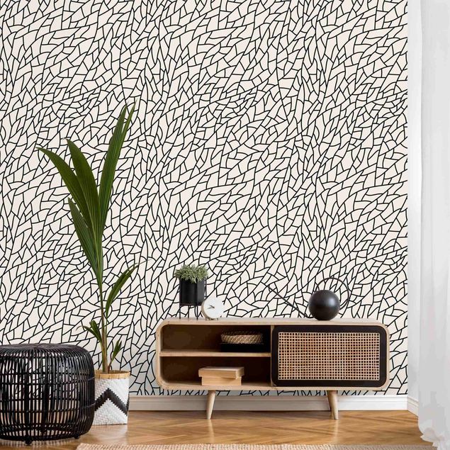 Wanddeko Wohnzimmer Mosaiklinien Muster Schwarz