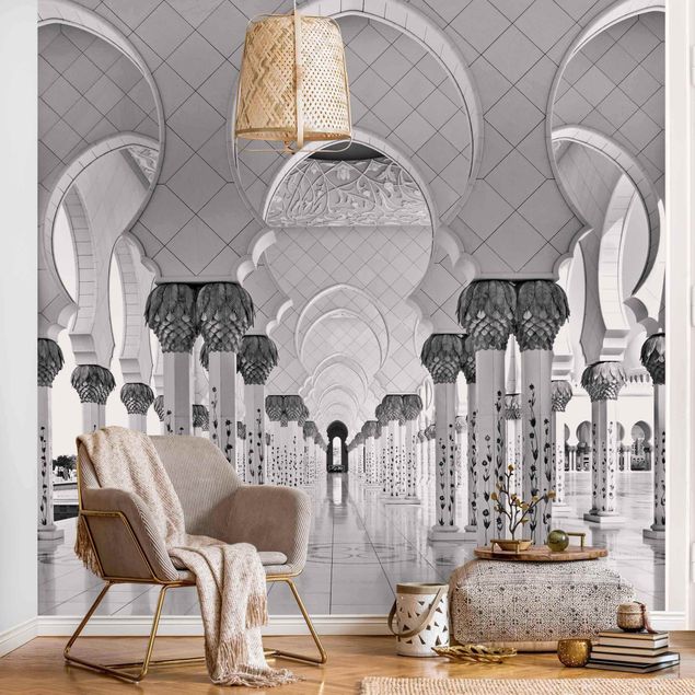 Wanddeko Wohnzimmer Moschee in Abu Dhabi Schwarz-Weiß