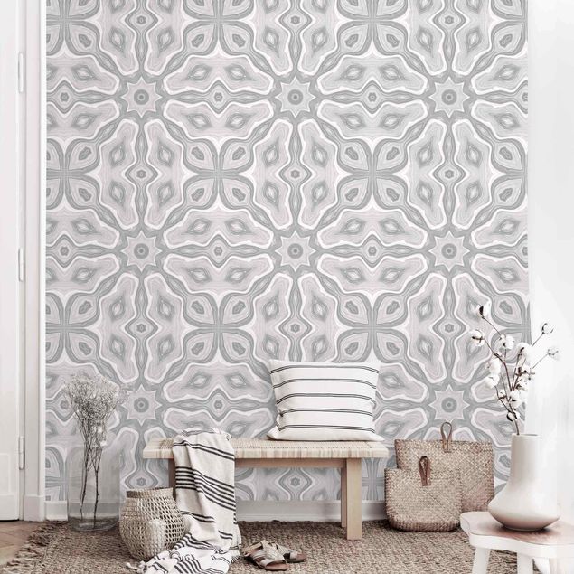 Wanddeko Schlafzimmer Muster in Grau und Silber mit Sternen