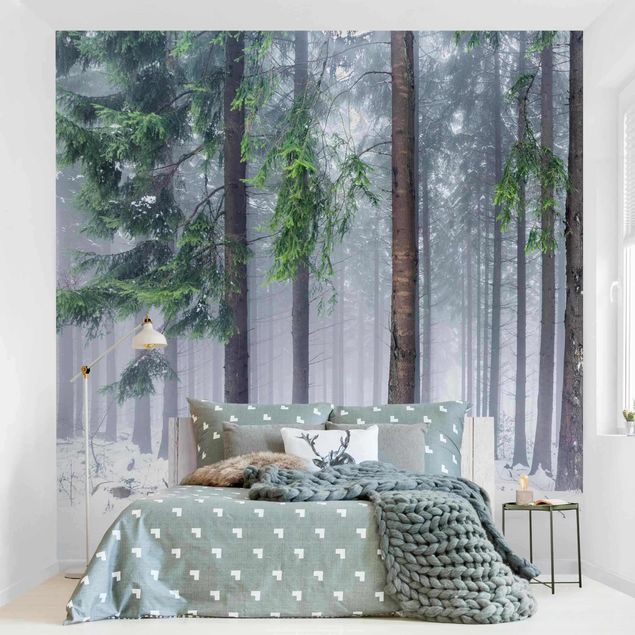 Wanddeko Wohnzimmer Nadelbäume im Winter