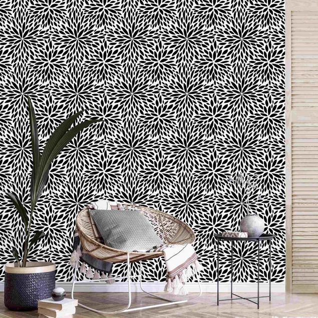 Wanddeko Wohnzimmer Natürliches Muster Blumen in Schwarz