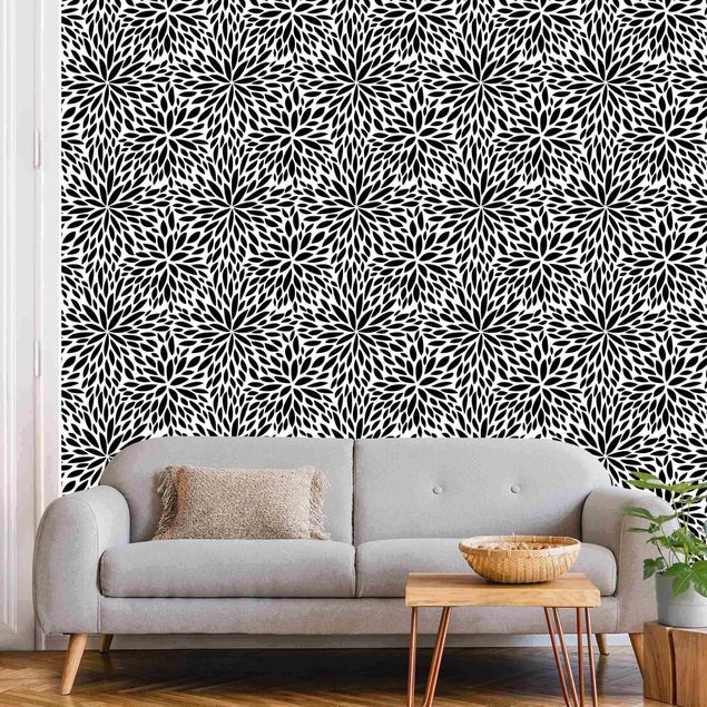 Wanddeko Schlafzimmer Natürliches Muster Blumen in Schwarz