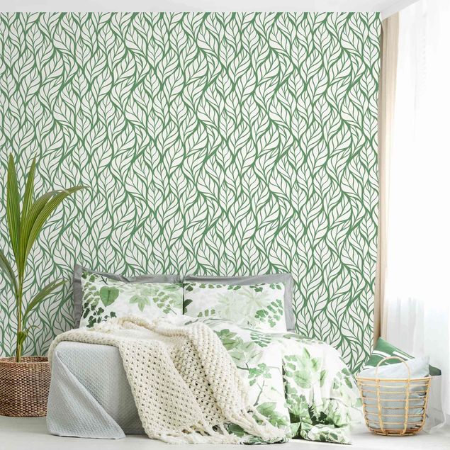 Wanddeko Wohnzimmer Natürliches Muster große Blätter auf Grün