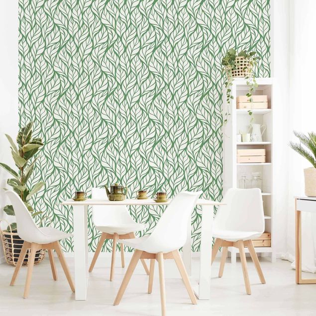 Wanddeko Schlafzimmer Natürliches Muster große Blätter auf Grün