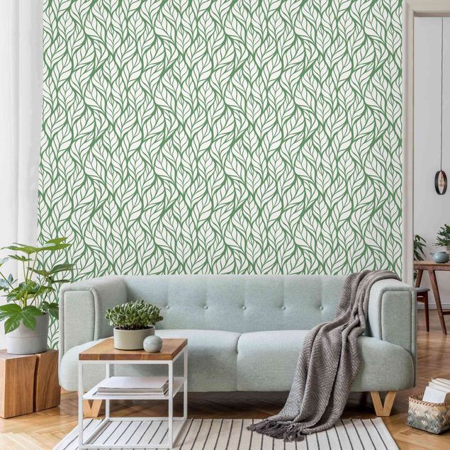 Wanddeko Flur Natürliches Muster große Blätter auf Grün