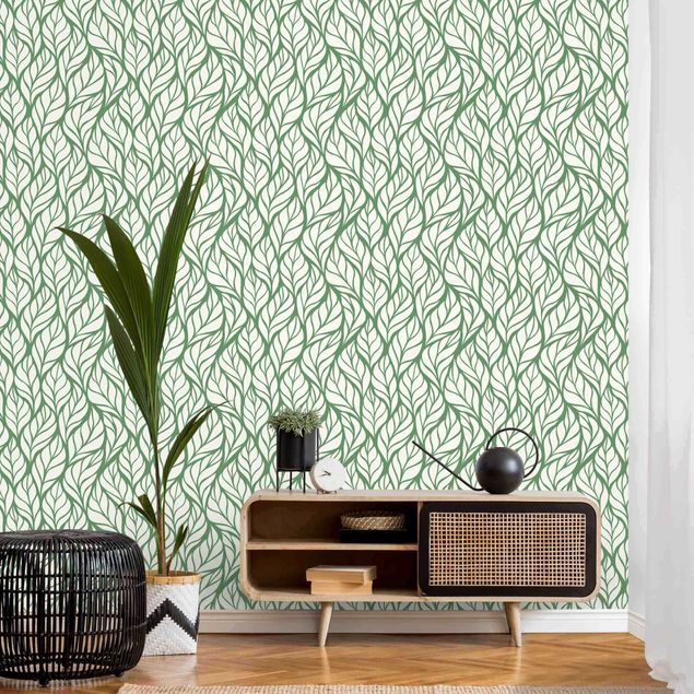 Wanddeko Esszimmer Natürliches Muster große Blätter auf Grün