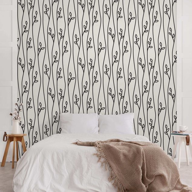Wanddeko Schlafzimmer Natürliches Muster Pflanzenlinien in Schwarz