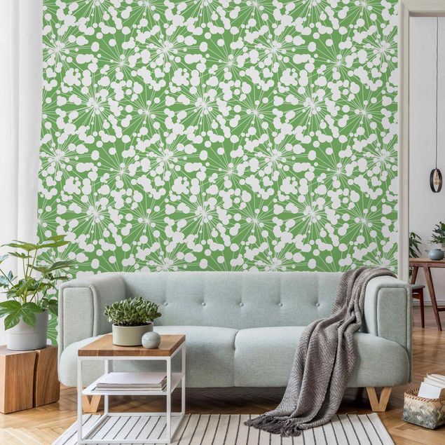 Wanddeko Wohnzimmer Natürliches Muster Pusteblume mit Punkten vor Grün