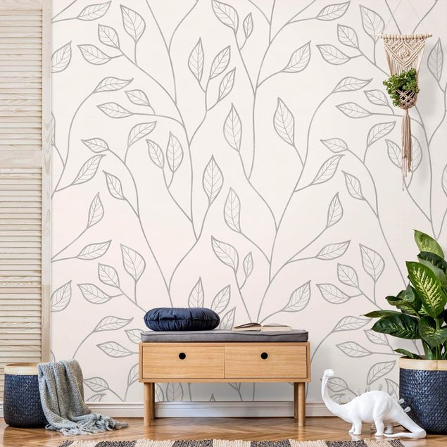 Wanddeko Schlafzimmer Natürliches Muster Zweige mit Blättern in Grau