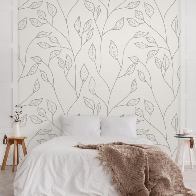 Wanddeko Flur Natürliches Muster Zweige mit Blättern in Grau