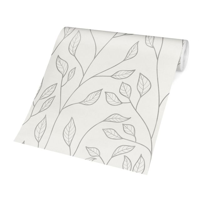 Wanddeko Esszimmer Natürliches Muster Zweige mit Blättern in Grau