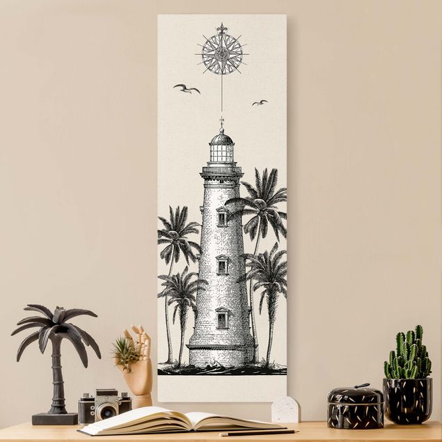 Rosen Bilder auf Leinwand Nautik Leuchtturm mit Kompassrose