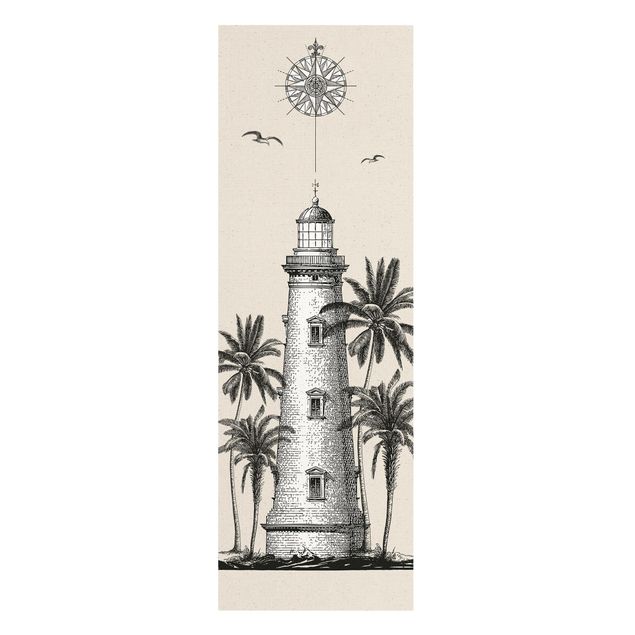 Wanddeko über Sofa Nautik Leuchtturm mit Kompassrose