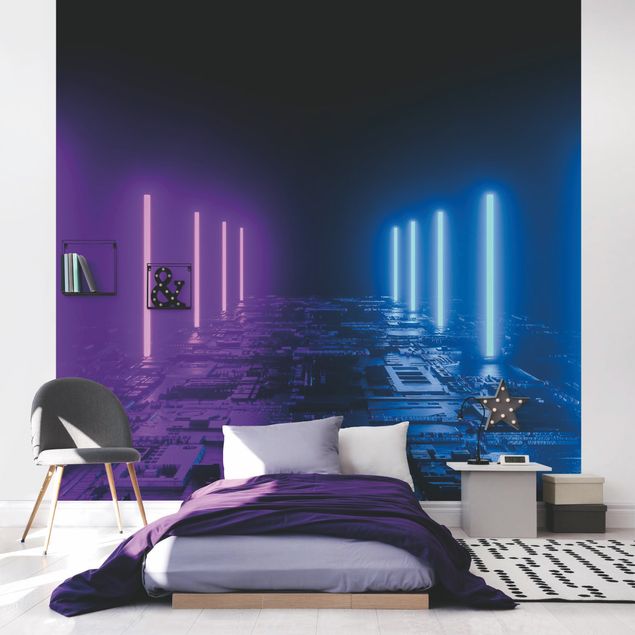 Wanddeko Wohnzimmer Neonlichter in Lila und Blau