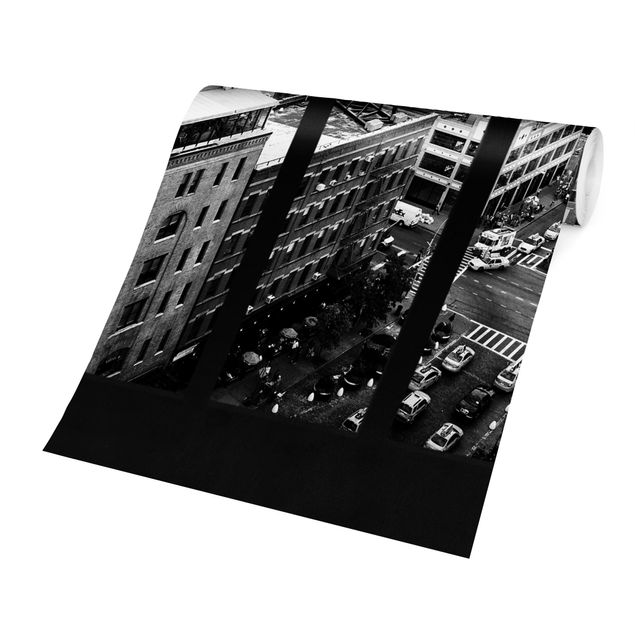 Wanddeko Flur New York Fensterblick schwarz-weiss