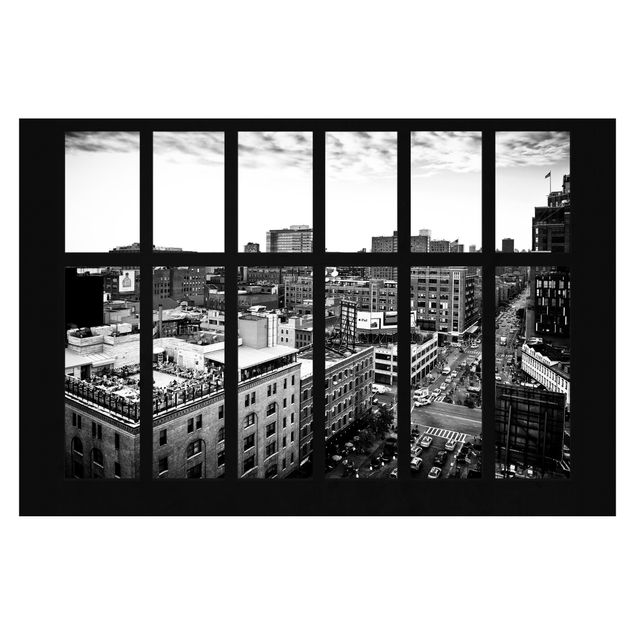 Wanddeko Esszimmer New York Fensterblick schwarz-weiss