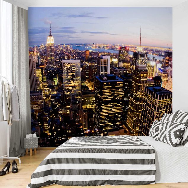 Wanddeko Schlafzimmer New York Skyline bei Nacht