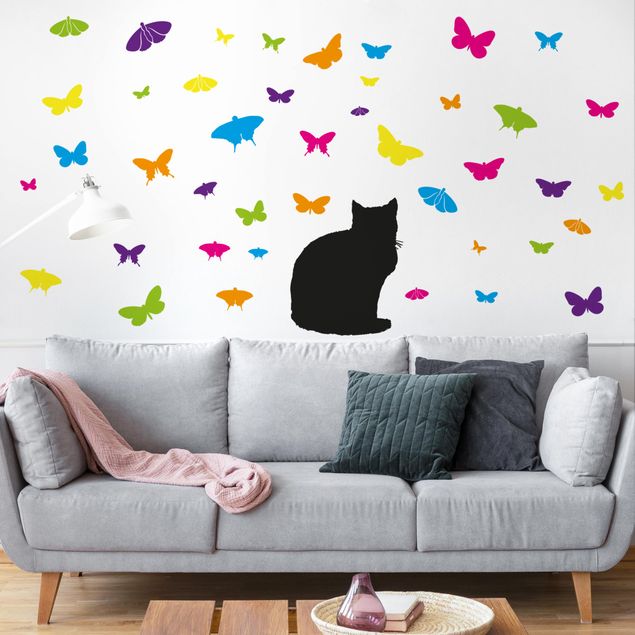 Wanddeko Büro No.RS68 Katze und Schmetterlinge