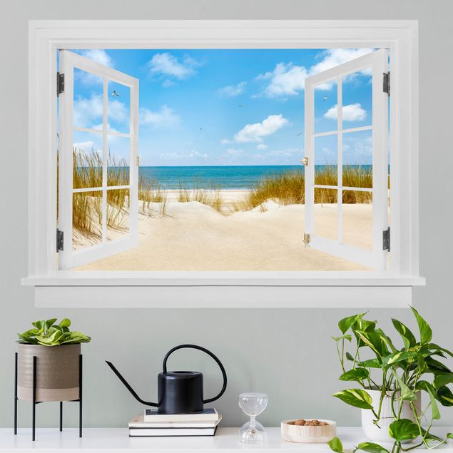 Wanddeko Schlafzimmer Offenes Fenster Strand an der Nordsee