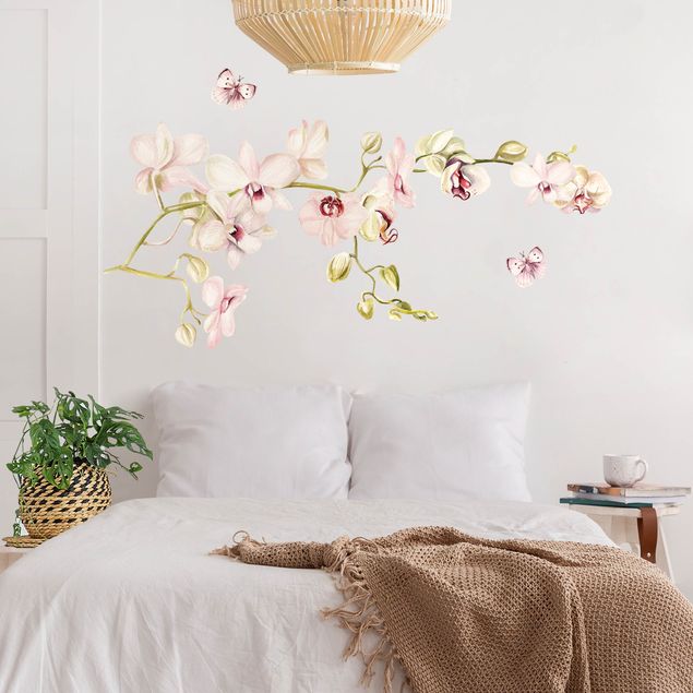 Wanddeko Flur Orchideenzweig und Schmetterling in rosé