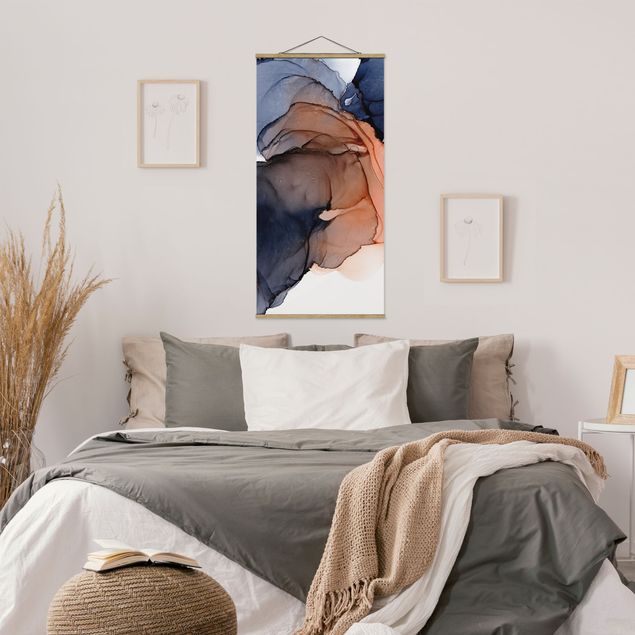 Wanddeko Wohnzimmer Ozeantropfen Blau-Orange mit Gold