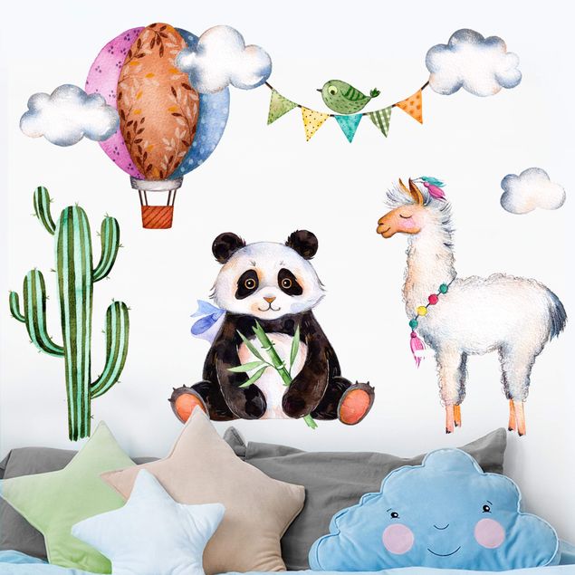 Kinderzimmer Deko Panda und Lama Aquarell Set