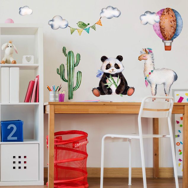 Wanddeko Büro Panda und Lama Aquarell Set