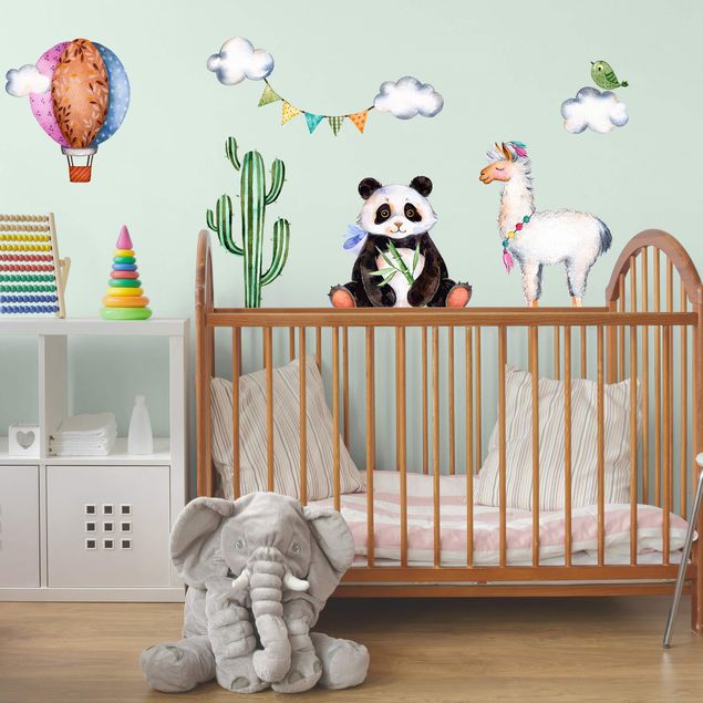 Wanddeko Babyzimmer Panda und Lama Aquarell Set